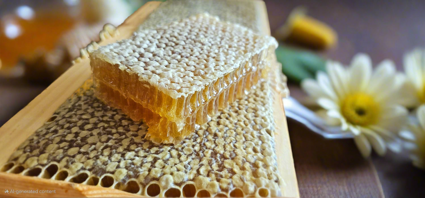 Honeycomb on a wooden surface