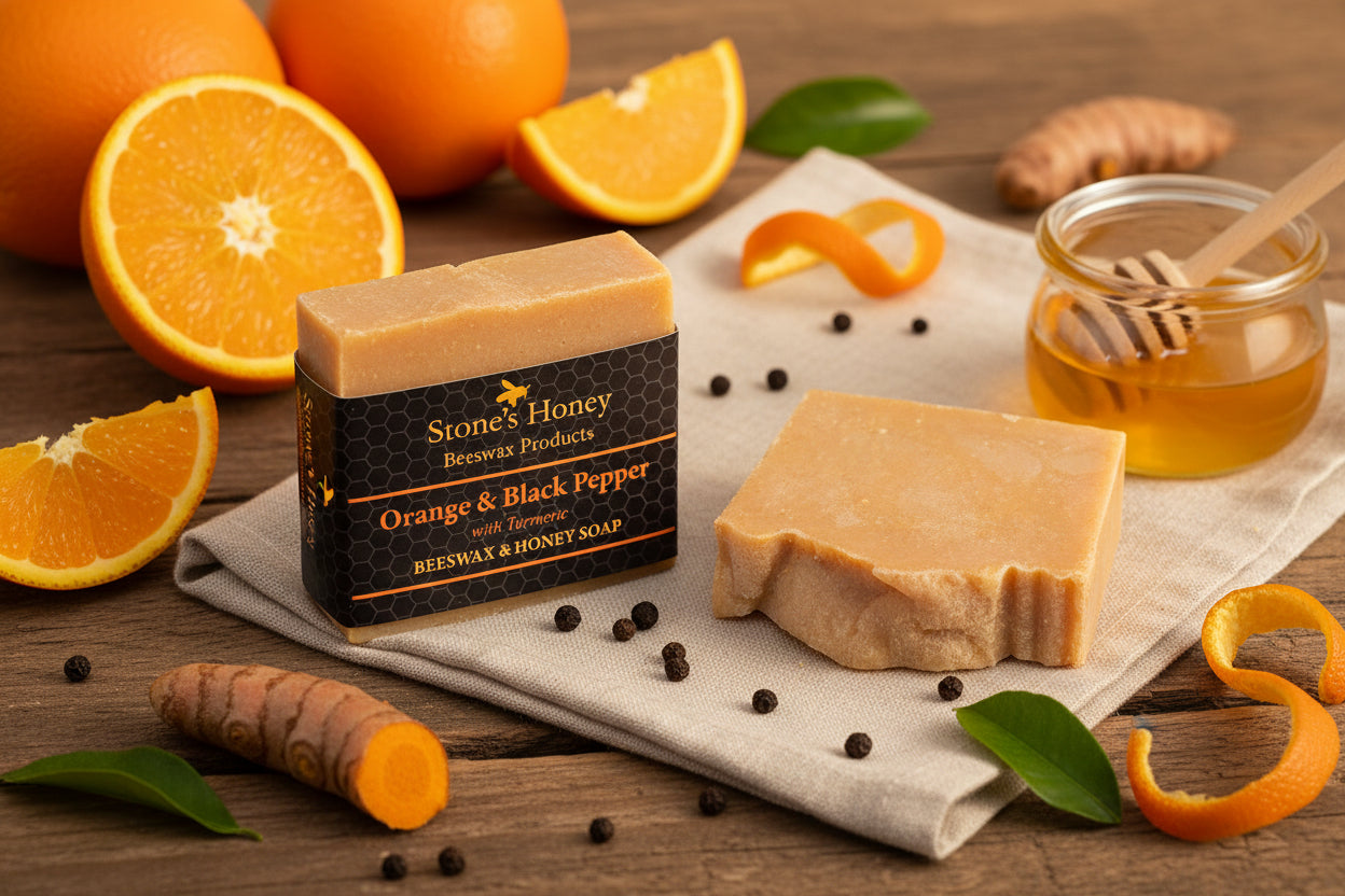 Orange & Black Pepper with Turmeric Honey Beeswax Soap | 80g
