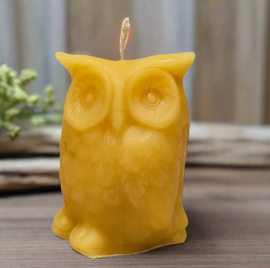 Hand Poured Pure Beeswax Candle - Small Owl