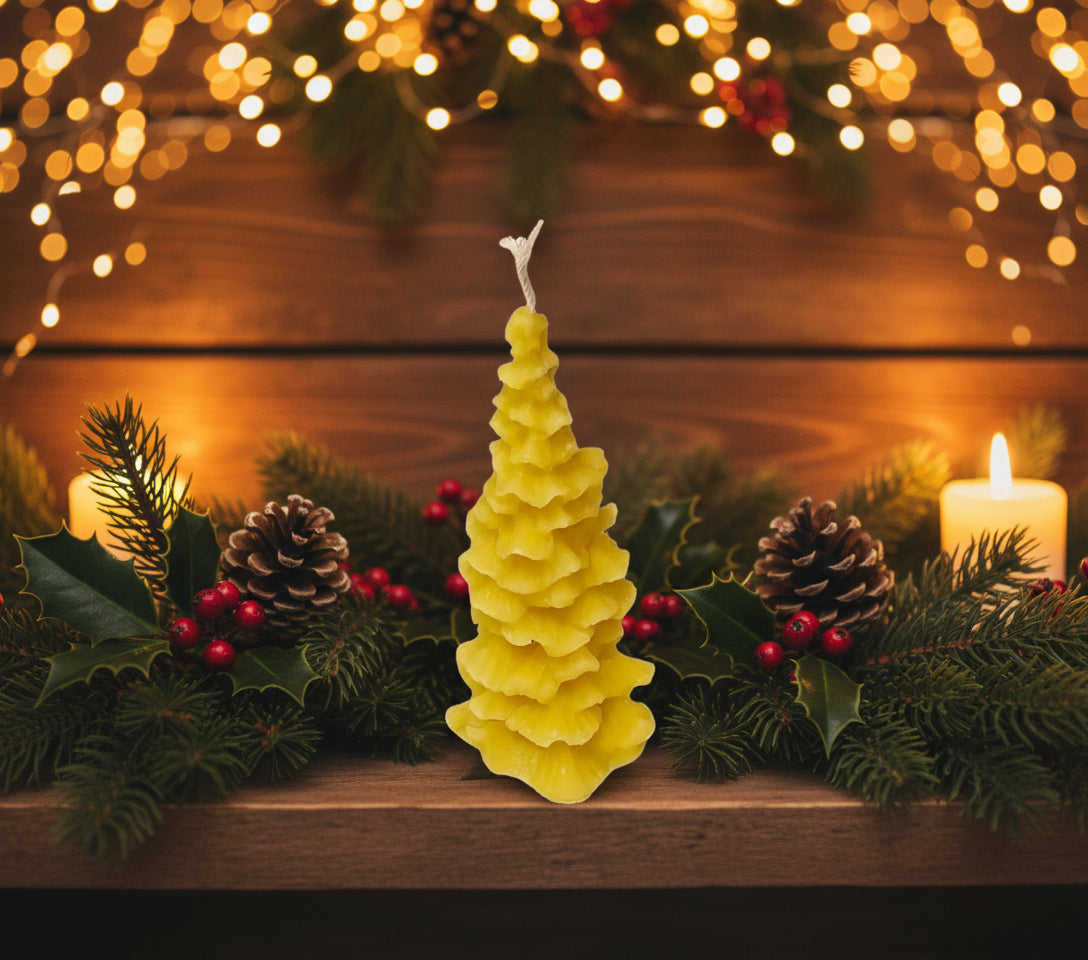 Handcrafted Pure Beeswax Candle – Elegant Christmas Tree Design