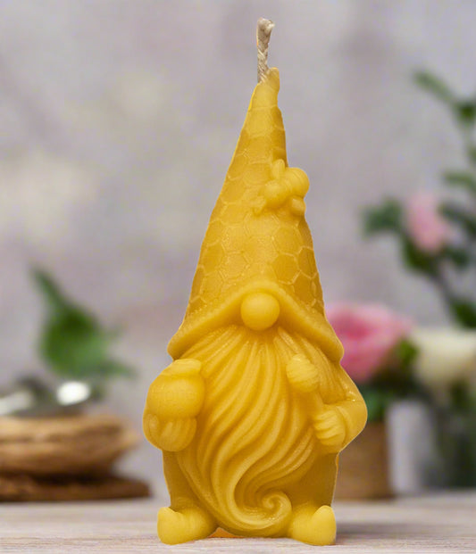 Hand Poured Pure Beeswax Candle - Gnome with Honey