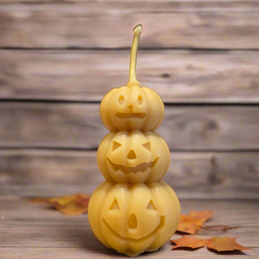 Three Pumpkin Stack Pure Beeswax Candle