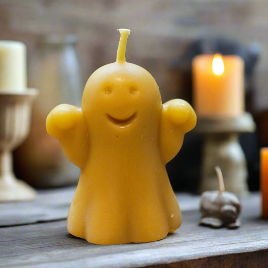 Handmade Beeswax Ghost Candle – Eco-Friendly Halloween Decoration
