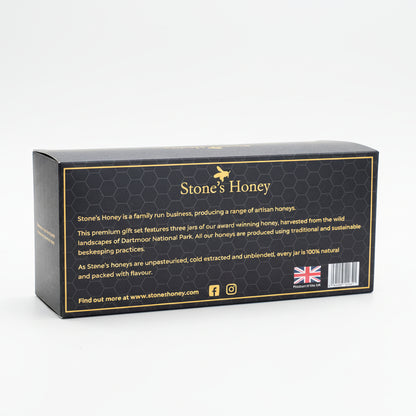 Box of Stones Honey Dartmoor trio on a textured surface