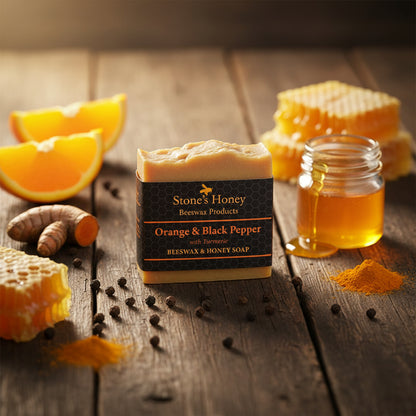 Orange & Black Pepper with Turmeric Honey Beeswax Soap | 80g