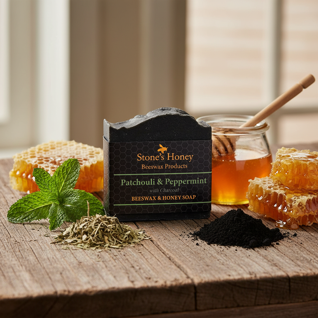 Patchouli & Peppermint with Charcoal Honey Beeswax Soap | 80g
