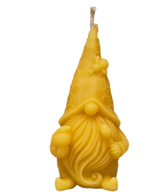 Hand Poured Pure Beeswax Candle - Gnome with Honey
