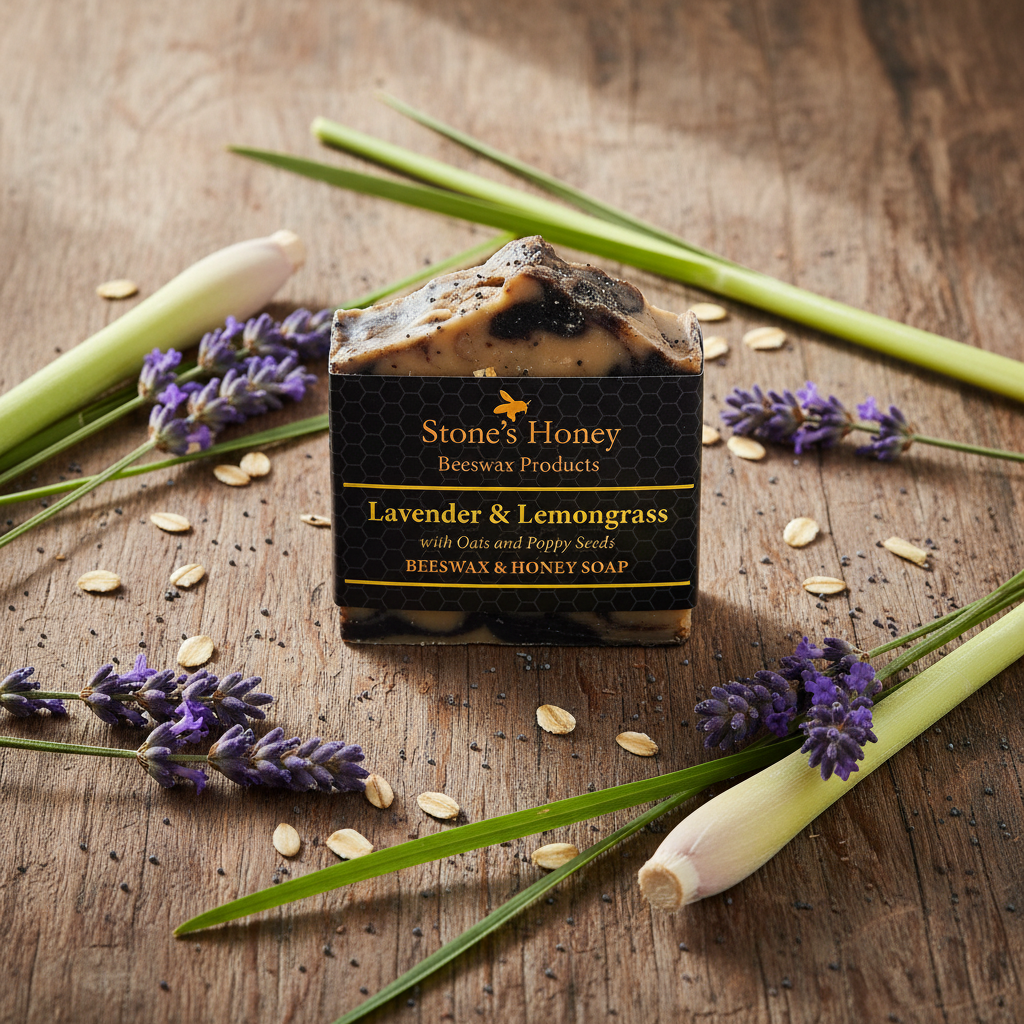 Lavender & Lemongrass with Oats & Poppy Seeds Honey Beeswax Soap | 80g