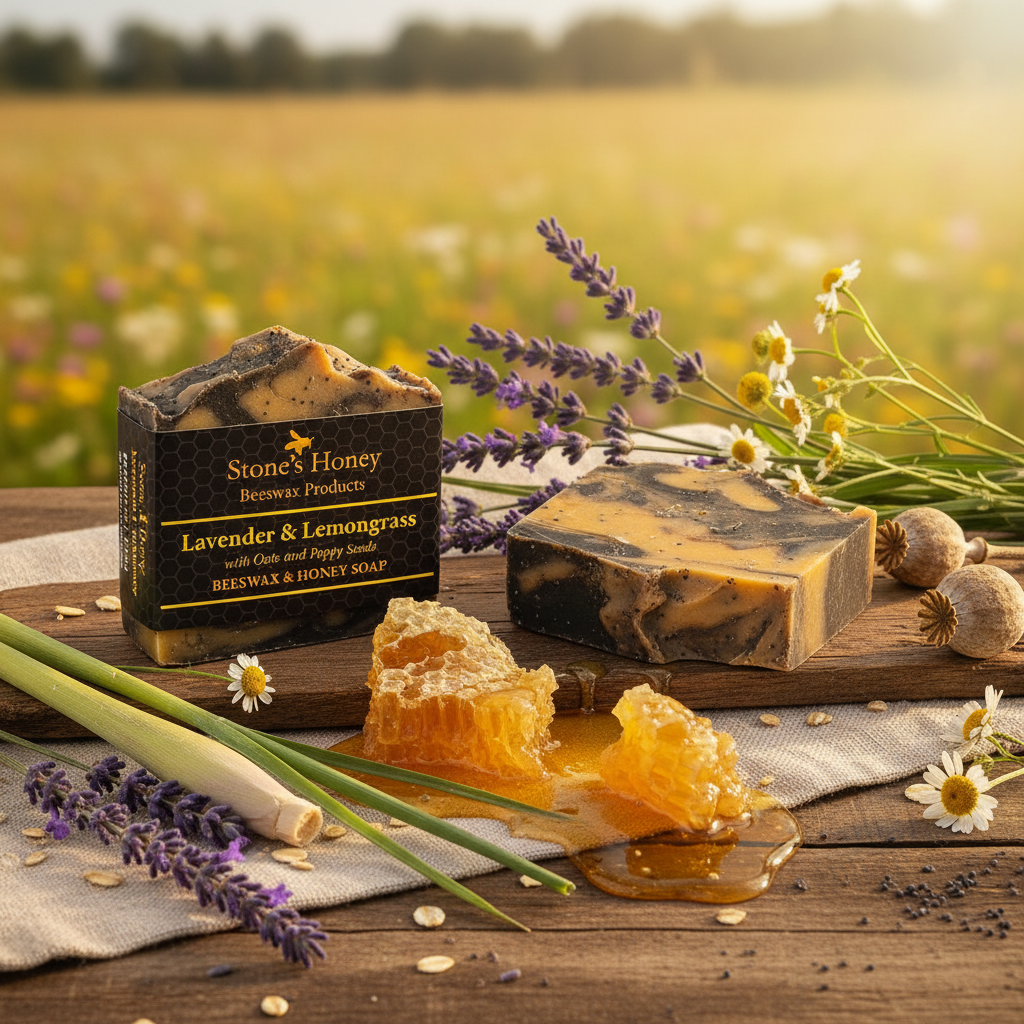 Lavender & Lemongrass with Oats & Poppy Seeds Honey Beeswax Soap | 80g
