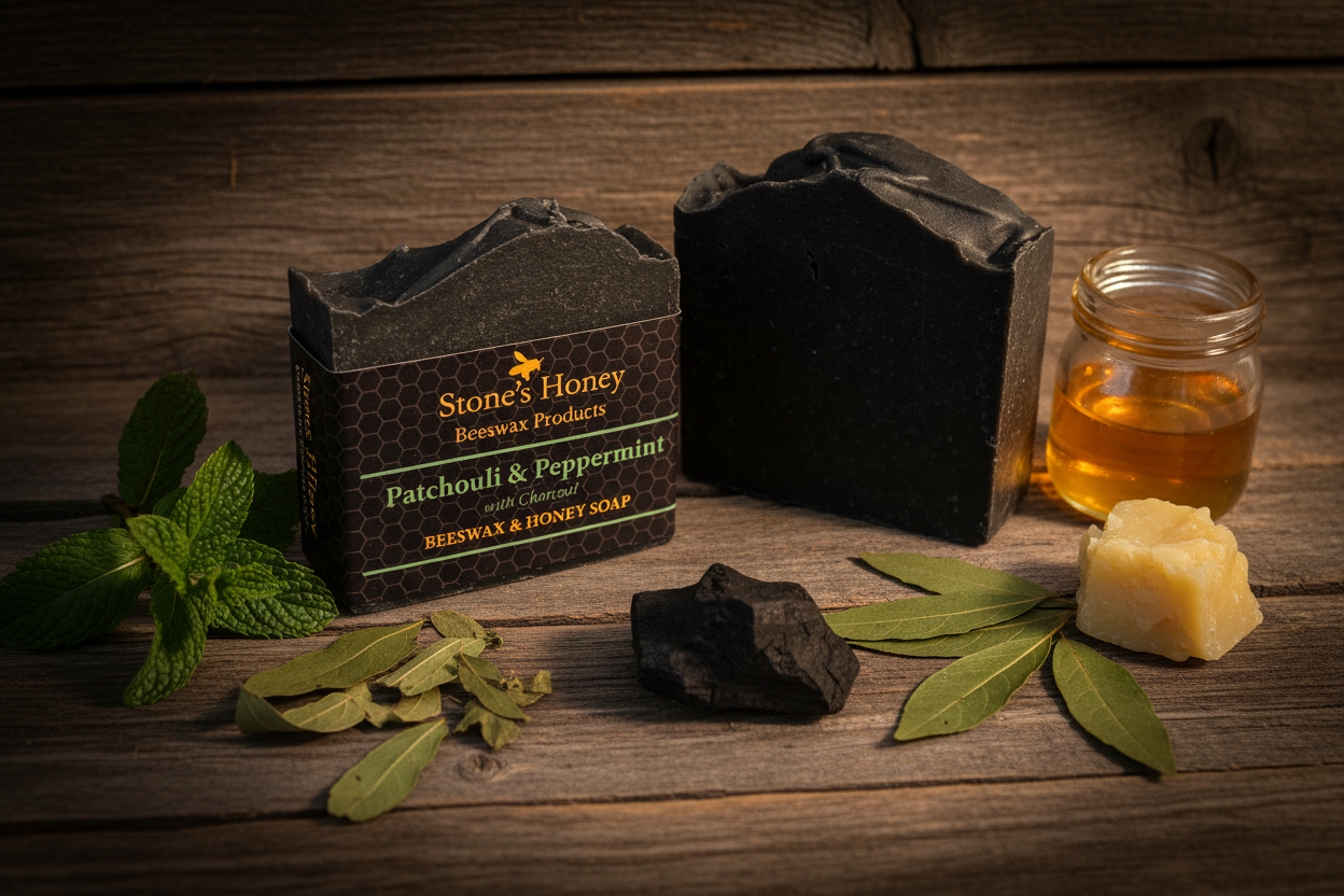 Patchouli & Peppermint with Charcoal Honey Beeswax Soap | 80g