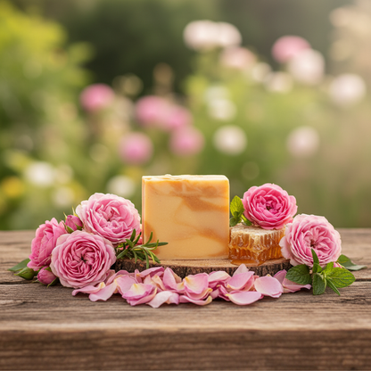Honey & Beeswax Soap Rose scented | Natural Floral Bar with Pink Clay | 80g