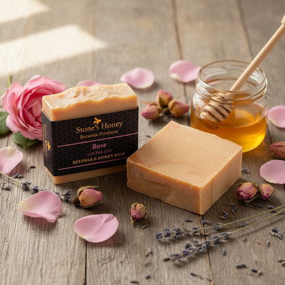 Honey & Beeswax Soap Rose scented | Natural Floral Bar with Pink Clay | 80g