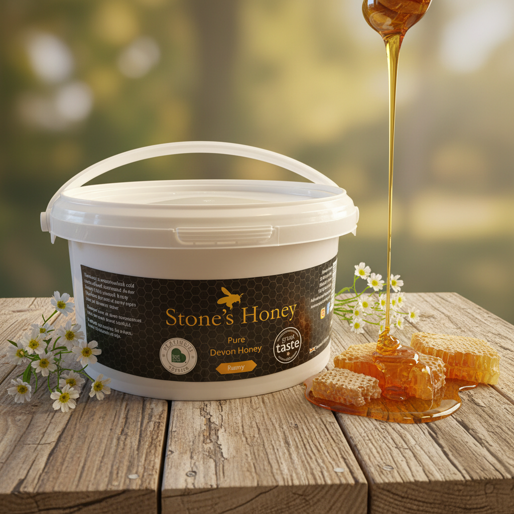 3kg bulk Devon runny honey tub – award-winning raw British honey from Stones Honey
