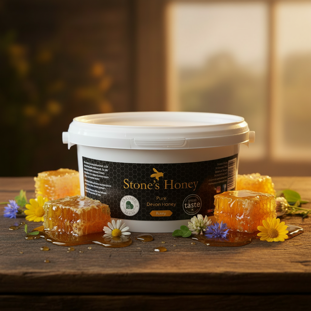 Bulk buy Devon honey 3kg tub – pure raw British honey, unpasteurised and coarse filtered
